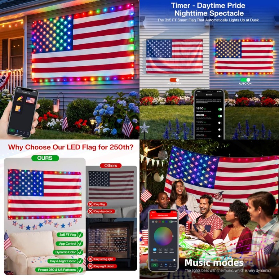 Up Lighting Decor - Умный светящийся флаг США 3x5 футов,